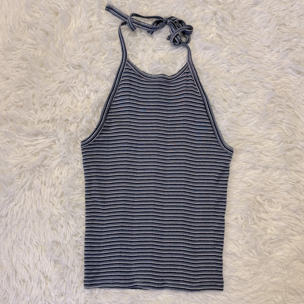 3/20 American Eagle Blue and White Striped Halter Top American Eagle Tank Top - Picture 1 of 5